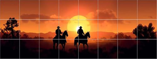 Ceramic tile mural - cowboys