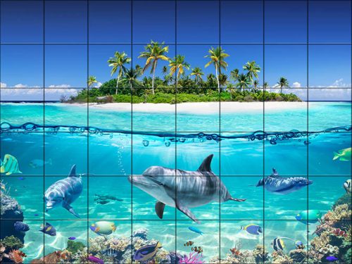 Tile mural - water world - dolphins 