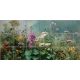 Wildflower ceramic tile mural with purple, red, white and yellow flowers, green leaves and blue sky background