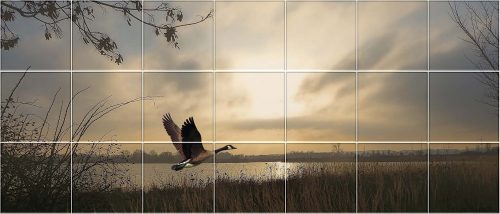Tile mural - birds - wild geese and reeds
