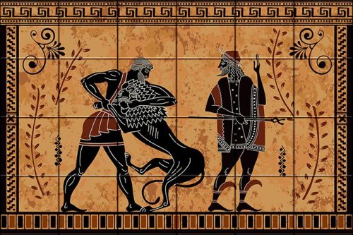 Héraklész küzdelme - antik görög jelenetes csempe