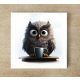 Owl with mug - ceramic tile trivet