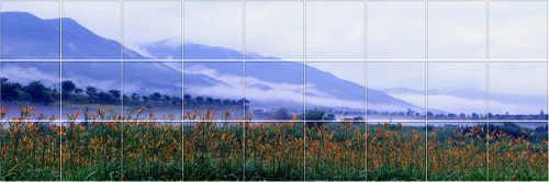 Ceramic tile mural - Mountains and flowers 