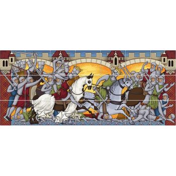 Ceramic tile mural - pigeons at the well  Ceramic tile mural - pigeons at the well