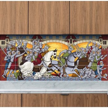 Ceramic tile mural - pigeons at the well