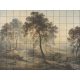 Ceramic tile mural with river, trees and morning light in classic landscape scene
