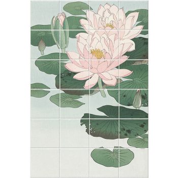 Tile mural with water lilies and lily pads in Japanese style Tile mural with water lilies and lily pads in Japanese style