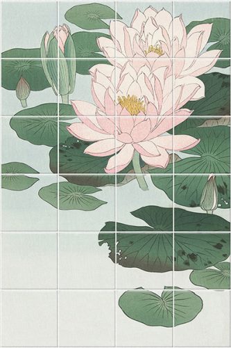 Tile mural with water lilies and lily pads in Japanese style