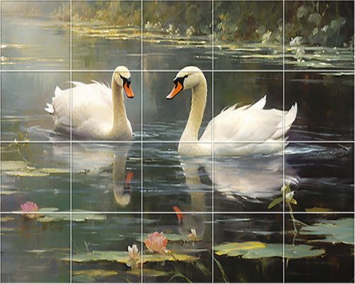 Swans - tile mural 