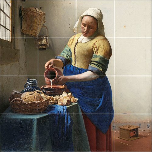 Vermeer tejet öntő nő - mozaik csempe 