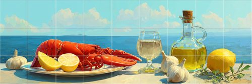 Lobster Tile Mural with Lemon & Olive Oil