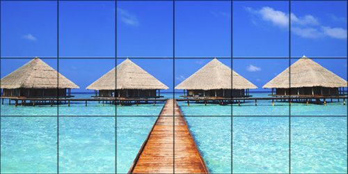 Csempekép Maldív-szigeteki kunyhók a tengeren mintával