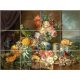 Parrot and fruit still life ceramic tile mural with flowers