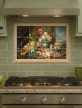 Parrot and fruit still life ceramic tile mural with flowers