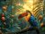 Colorful toucan on a tropical branch with berries in sunlit jungle – exotic tile mural