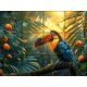 Colorful toucan on a tropical branch with berries in sunlit jungle – exotic tile mural