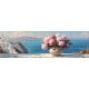 Mediterranean Tile Mural with Peonies and Santorini View