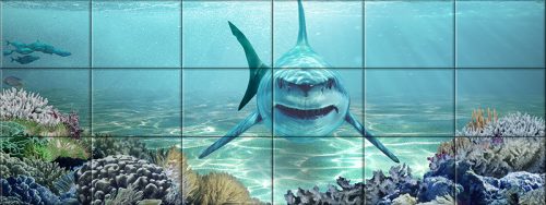 Tile mural - water world - Great White shark
