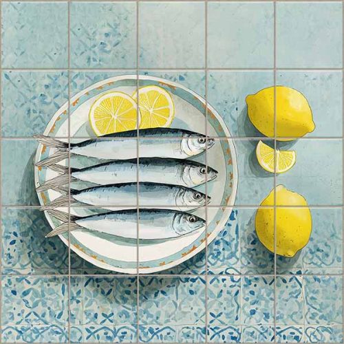Sardines with Lemon Tile Mural