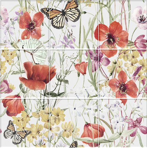 Floral tile mural - Poppy and butterfly