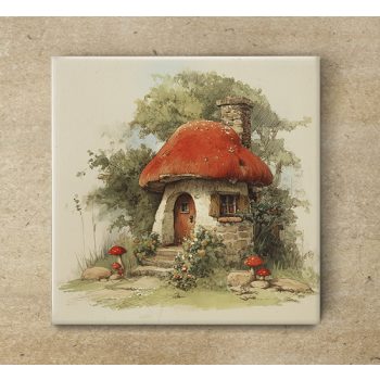 Mushroom cottage - ceramic tile trivet Mushroom cottage - ceramic tile trivet