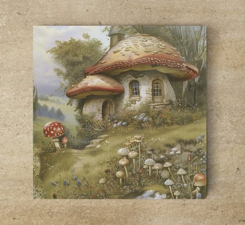 Mushroom cottage - ceramic tile trivet