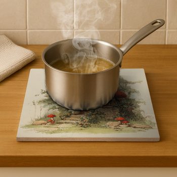 Mushroom cottage - ceramic tile trivet