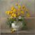 Ceramic tile mural with dandelions in a white vase, still life