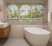 Mediterranean Tile Mural with Classic Terrace, Pavilion and Lake View