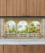 Mediterranean Tile Mural with Classic Terrace, Pavilion and Lake View