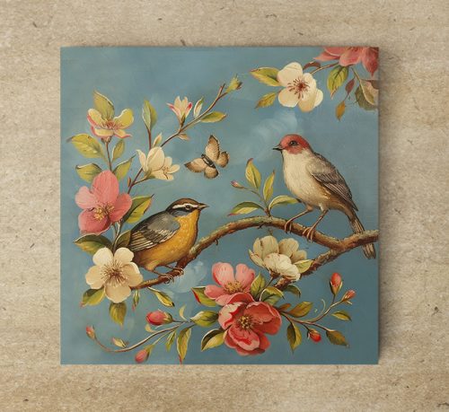 Birds on the peach tree - tile mural