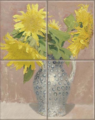 Sunflowers in dotted jug ceramic tile mural still life
