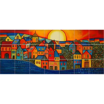 Város a naplementében mintás csempe konyhai hátfalra Város a naplementében mintás csempe konyhai hátfalra