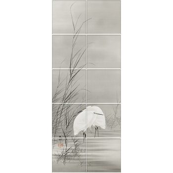 Ceramic tile mural - birds -white egret coupleJapanese  Ceramic tile mural - birds -white egret coupleJapanese