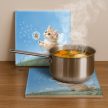 Kitten with dandelion - ceramic tile trivet