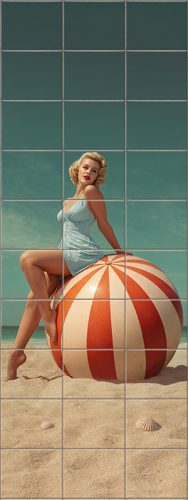 Pin-up lány labdával - mozaik csempe 