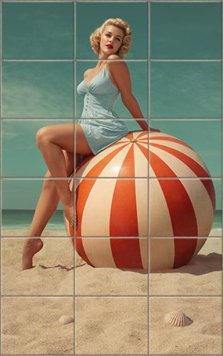 Pin-up lány labdával - mozaik csempe 