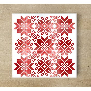 Beregi keresztszemes mintás edényalátét csempe. Dekoratív kerámialap.