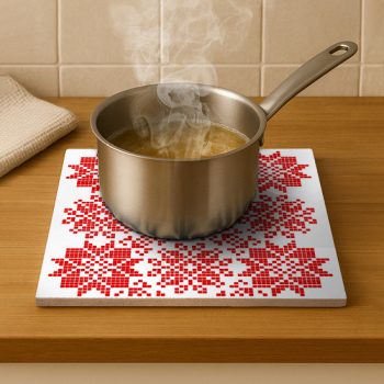 Beregi keresztszemes mintás edényalátét csempe. Dekoratív kerámialap.