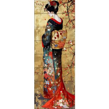 Ceramic tile mural - sakura blossoms and japanese woman Ceramic tile mural - sakura blossoms and japanese woman