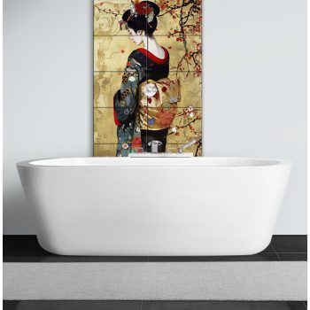 Ceramic tile mural - sakura blossoms and japanese woman