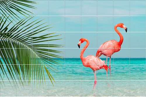 Tile mural - flamingos