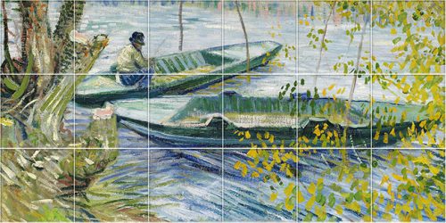 Horgászat tavasszal - fürdőszobai mozaik csempe Vincent Van Gogh festménye után