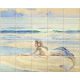 Mermaid on the seashore ceramic tile mural with blue sea and waves