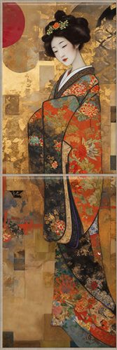 Ceramic tile mural - sakura blossoms and japanese woman
