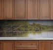 Riverside landscape with fishing boat ceramic tile mural 