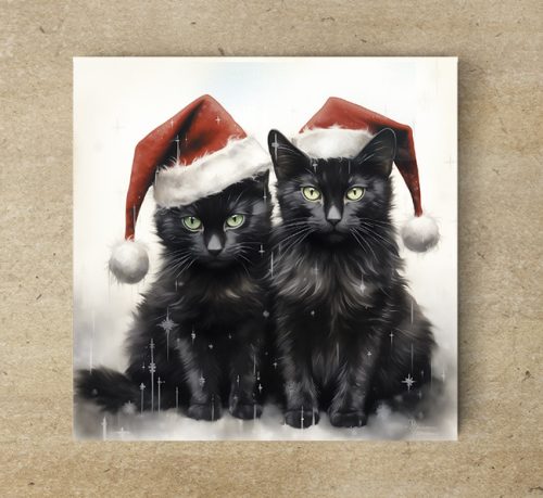 Fekete cicás Karácsonyi dekorcsempe