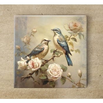 Birds on the rose tree - tile trivet