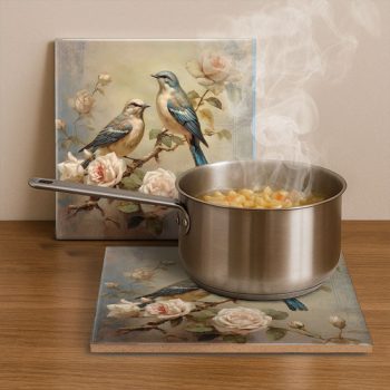 Birds on the rose tree - tile trivet