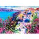 Santorini Tile Mural – Mediterranean Wall Art with Blue Domes